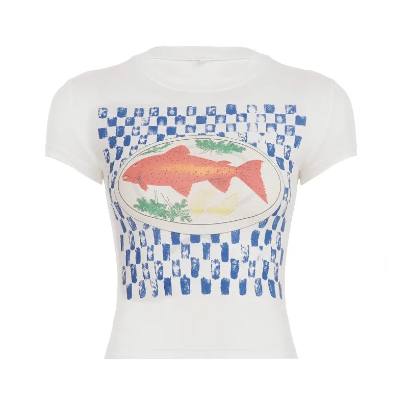 Aiertu  -  Graphic Tees Crew Neck Short Sleeve Tops Y2k Summer T Shirt Woman Fashion 2025 Streetwear Clothing P67-BZ11 Aiertu
