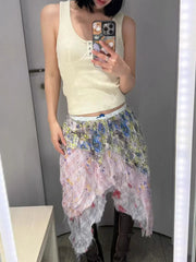 Aiertu  -  The imitation old irregular chiffon print skirt y2k hot girl style quality all kinds of stack wear women short skirt 2025 new Aiertu
