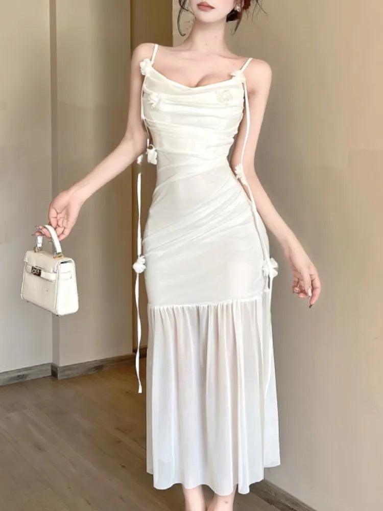 Aiertu  -  Sexy Spaghetti Strap Womens Dresses French Elegant Swinging Collar Birthday Party Midi Dress Female Slim Waist Vestidos Mujer Aiertu