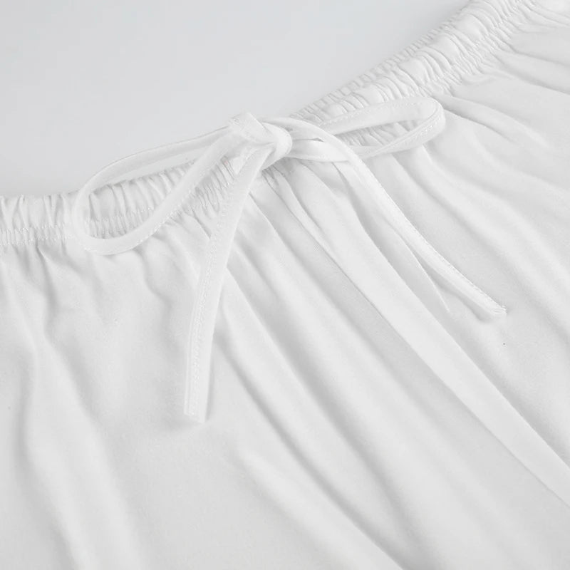 Aiertu  Casual Loose White Straight Leg Women Pants Homewear Sweatpants Shirring Basic All-Match Full Length Trousers Bottoms Aiertu
