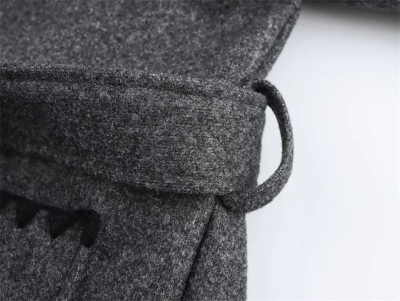 Aiertu  -  casual winter outfits Autumn Winter Grey Sashes Coat For Women Stand Collar Long Sleeve Loose Blends Warm Overcoat with Pockets Lady Outwear Aiertu
