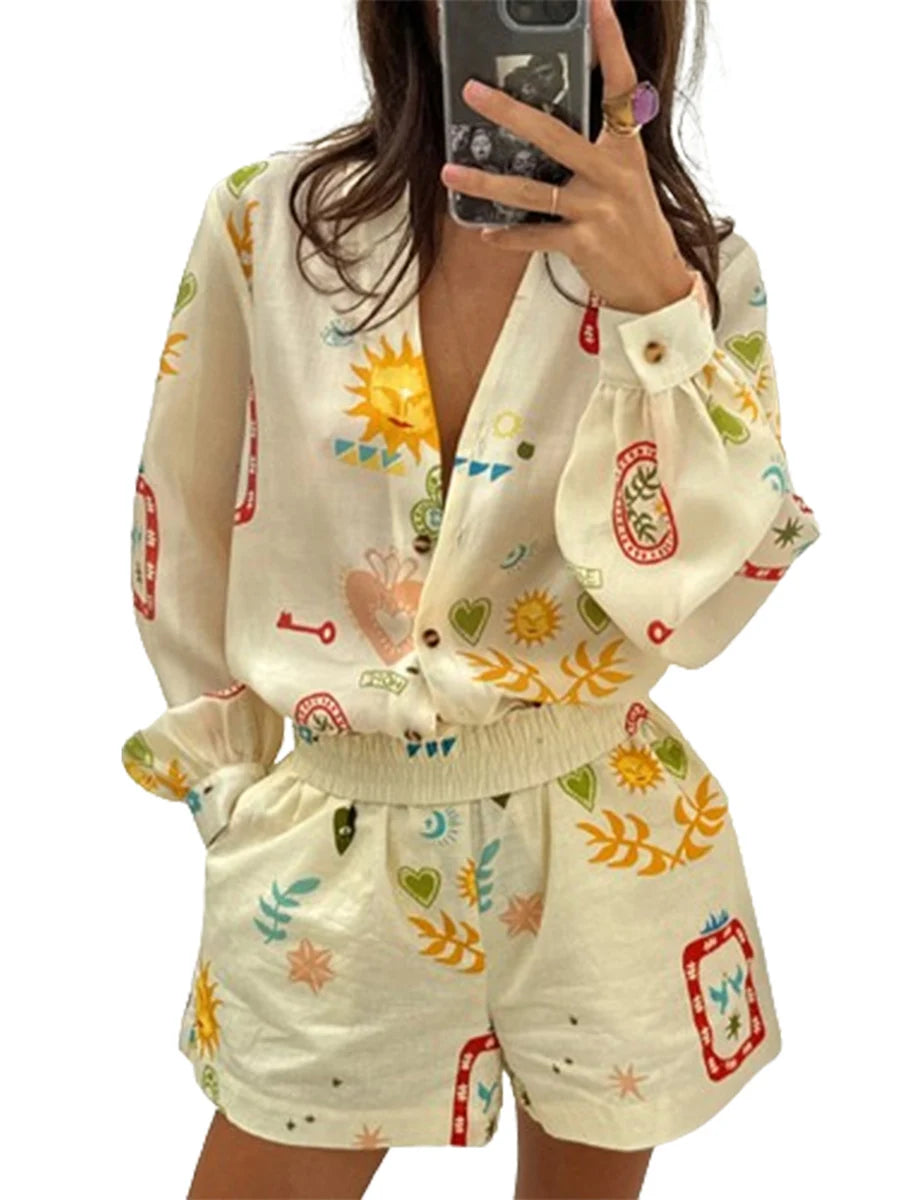 Aiertu  -   Women s 2 Piece Club Outfits Sexy Off Shoulder Ruffle Crop Tops High Waist Wide Leg Pants Sets Floral Print Summer Beachwear Aiertu