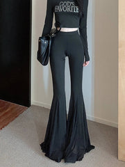 Aiertu  -  Lounge Stitch Tulle Yoga Pants Women Black Solid Slim Bootcut High Waist Bell Bottoms Workout Leggings Female Clothes Aiertu