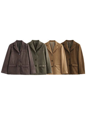 Aiertu  -  Women Fashion With Pockets Solid Single Breasted Blazer Vintage Notched Neck Long Sleeves Female Chic Lady Outfits Aiertu