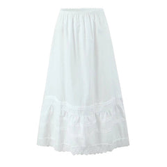 Aiertu  -  Summer Women Sexy Low Waist Lace Spliced A-line Midi Cotton White Skirt Holiday New 2025 Aiertu
