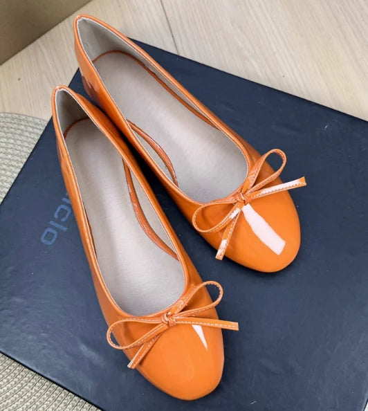 Aiertu    -  Women Round Toe Ballet Flats Spongy Bottom  Hot New Italian Shoes Patent Leather Classic Bow-Knot Dressing Slip-On 34 48 47 Aiertu