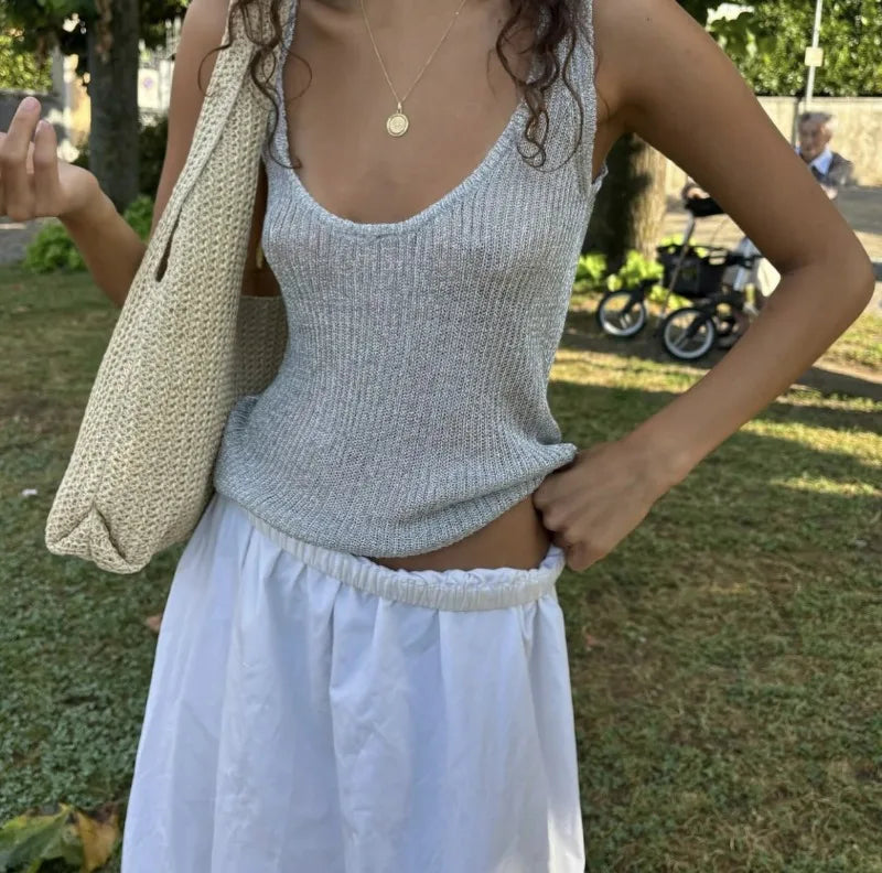 Aiertu  -  Summer Sliver See-Through Glitter Knitted Tank Tops Women Sexy O-neck Loose Sleeveless Vest Y2K High Street Tops 2025 New Aiertu