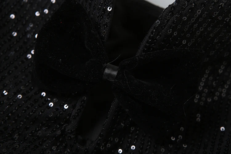 Aiertu  -  Sexy Sequins Patchwork Dress Women Hollow Puffy Contrast Backless Sleeveless Bow Midnight Clubwear Party Mini Bodycon Aiertu