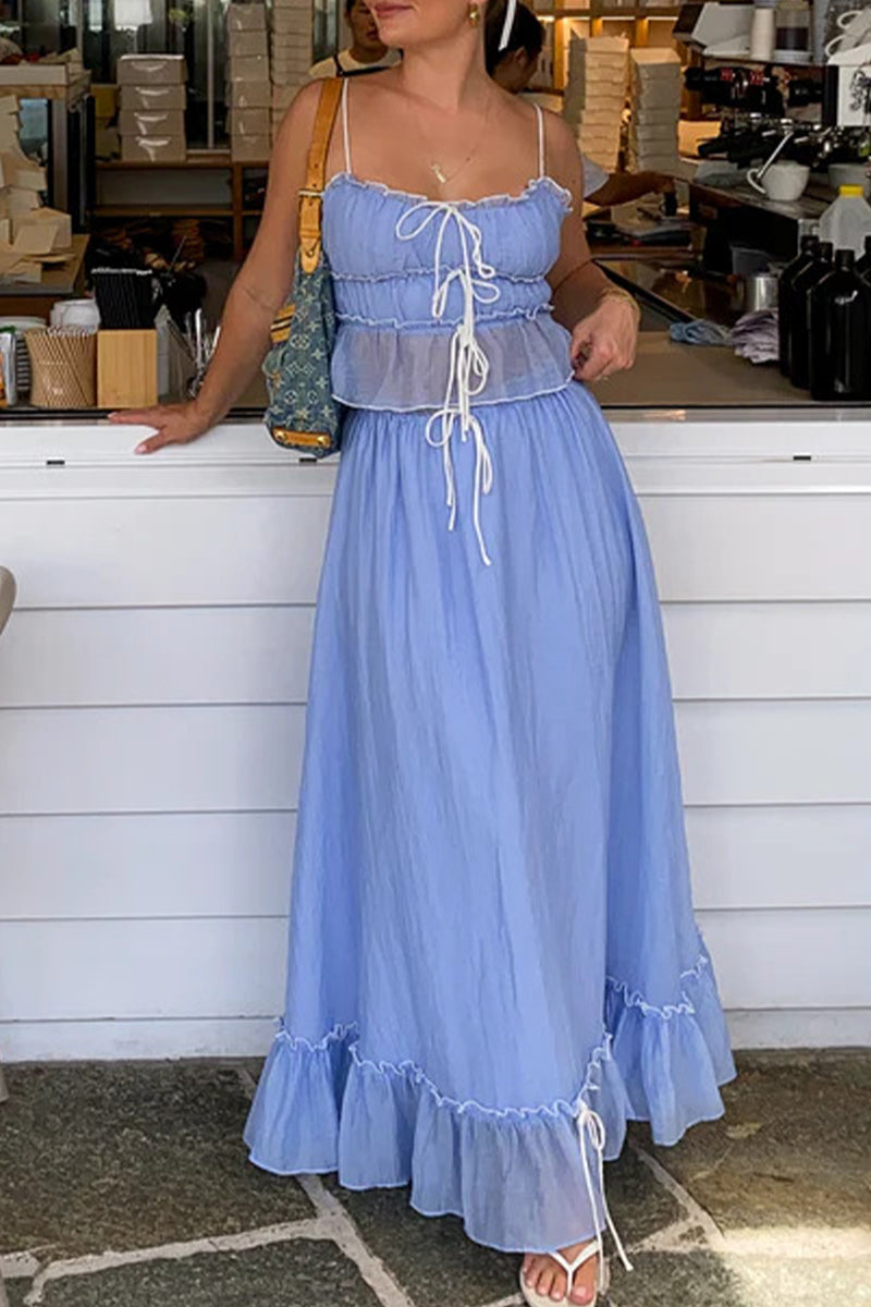 Aiertu  -  Sweet Elegant Solid Fold With Bow U Neck Sleeveless Two Pieces Aiertu