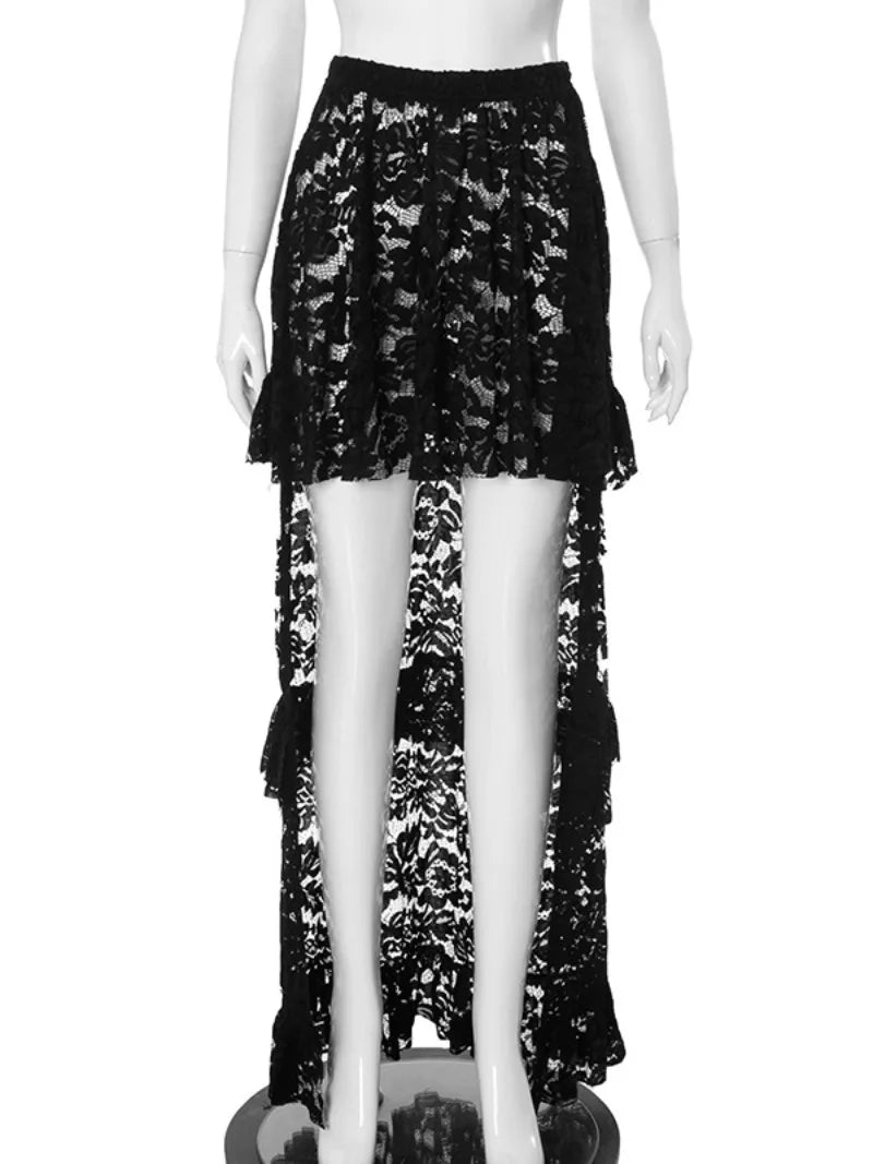 Aiertu  -  Woman Clothing Sexy High Waist Long Skirts Fashion See-through Ruffles Skirt White Black Evening Party Dresses Y2K Streetwear Aiertu