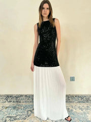 Aiertu  -  2026 Autumn New in Backless Sequins Patchwork Long Party Dress Women's Sexy O-neck Sleeveless Bodycon Tank Dresses Streetwear Aiertu