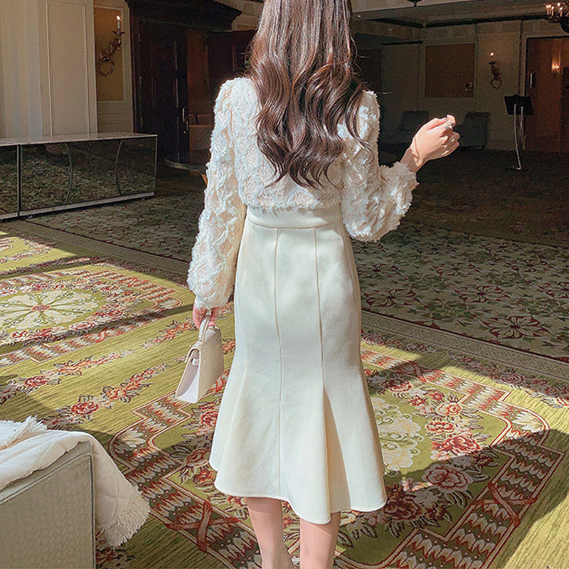 Aiertu Long White Dress Women French Vintage V-neck Lace Slim Y2K Dress Spring Korean One Piece Casual Evening Party Dress Aiertu