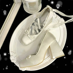 Aiertu  -  Minuet Pink Mary Jane High Heels Lolita Thick Heel Satin Ribbon Ballet Sandals For Women Pumps Aiertu