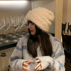 Aiertu  -  8 Colors Unisex Solid Color Big Head Knitted Hat Beanies Winter Hats For Woman Bonnet Adult Cover Head Cap Warm Skullies Caps Aiertu