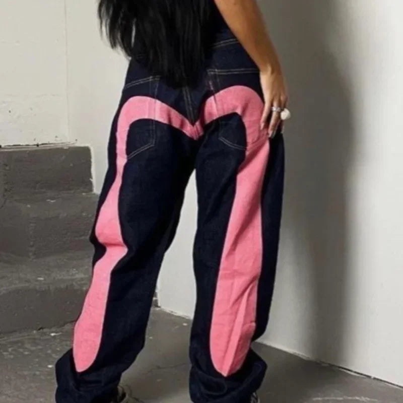 Aiertu  -  Jeans Women Gothic Y2K Retro Streetwear Black Cargo Punk Vintage Kpop Print Wide Leg Denim Panrts Female Autumn Trousers Pants Aiertu