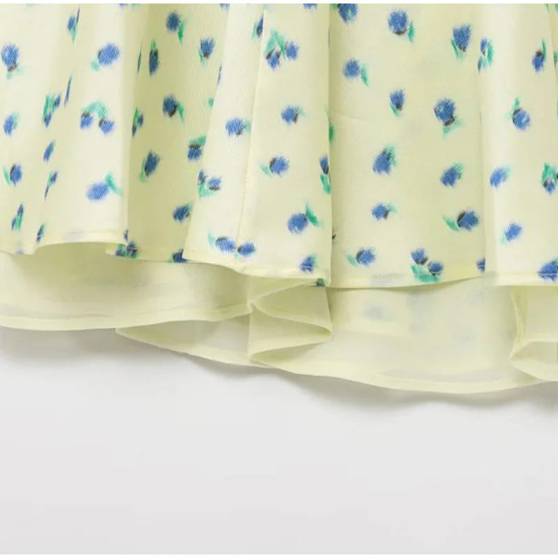 Aiertu  -  Women's Floral Print Mini Dresses 2026 Summer Sleeveless U Neck Ruffled Hem Vacation Outfit Light Green Leaf Elegant Party Dress Aiertu