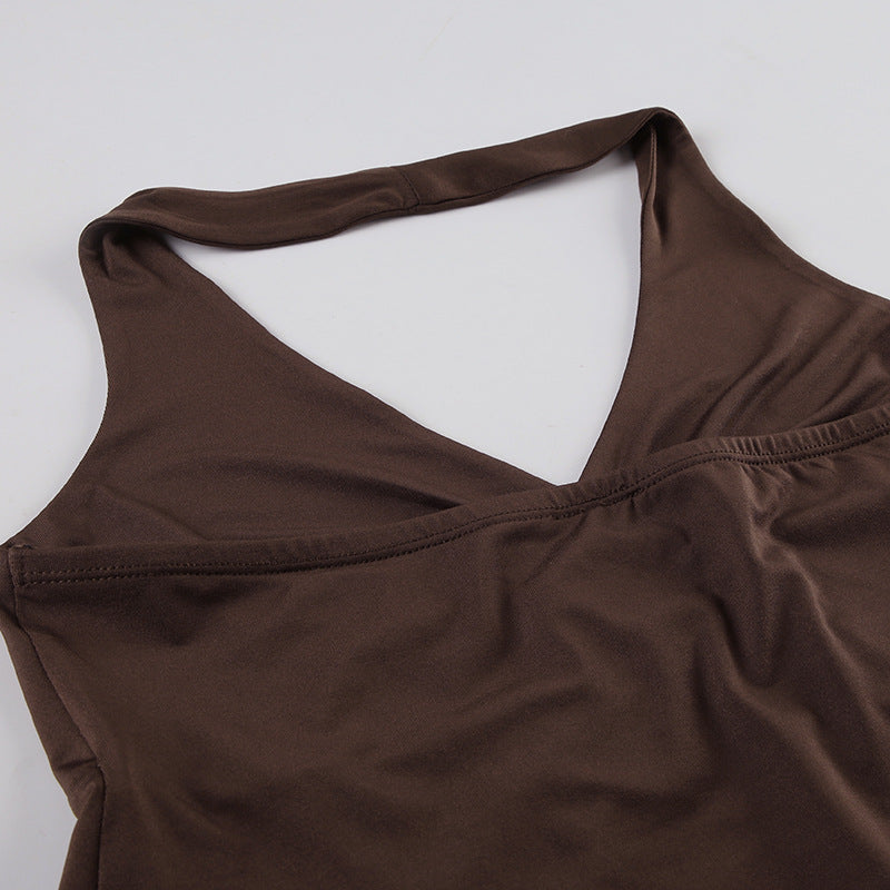 Aiertu  -  Brown Embroidered V Neck Backless Halter Top 2000s Clothes Y2k Vintage Sexy Tank Tops Women Summer 2025 Aiertu