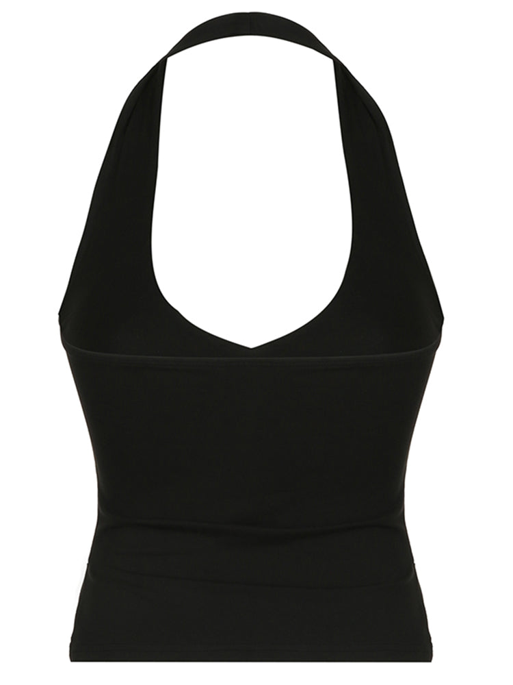 Aiertu - summer inspo Hot Backless Split Slim Halter Tops For Women Sleeveless V Neck Sexy Rave Vest Solid Basic Casual Summer Tank Tees Aiertu