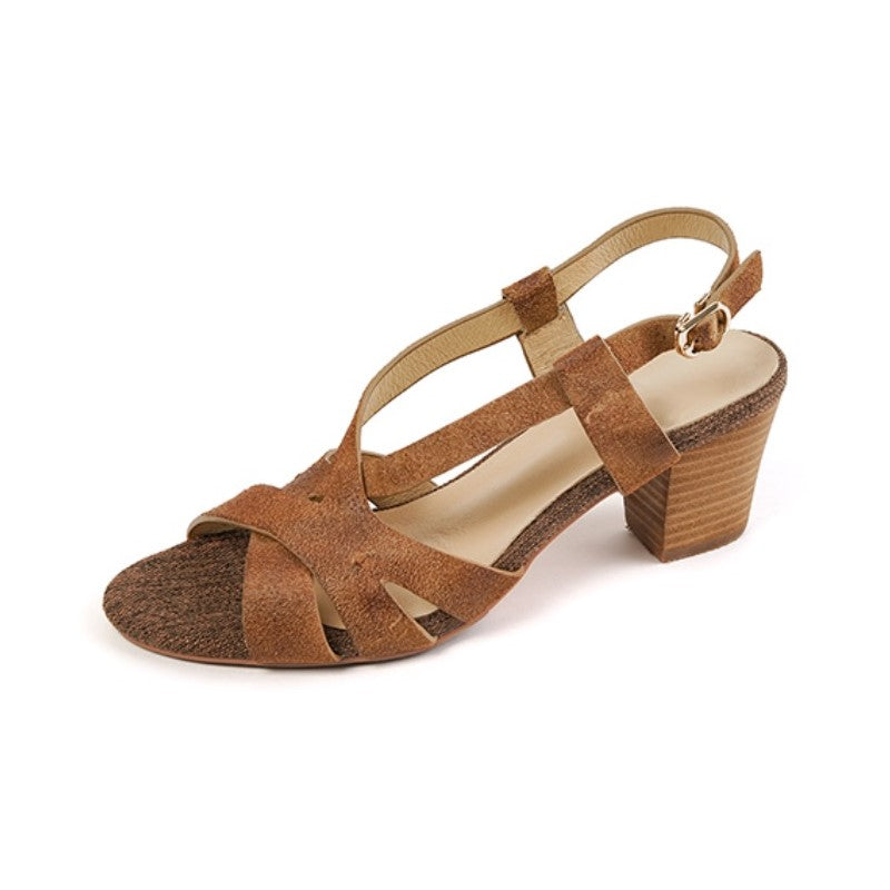 Aiertu  Summer Sandals PeepToe Retro Shoes French Style Daily Shoes Women Cow Suede Leather Buckles Gladiator Sandals High Heel 6.5CM Aiertu