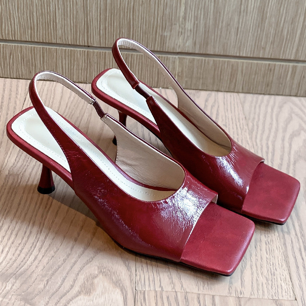 Aiertu  -  Women's genuine leather thin high heel square toe slip-on sandals elegant ladies evening dress pumps heels daily shoes for women Aiertu