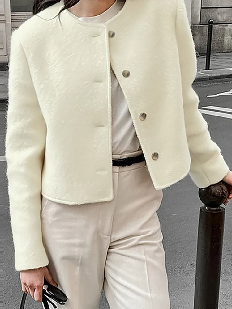 Aiertu  -  layered look inspo Casual Jackets Women Slim Round Neck Single Breasted Long Sleeves Coats Female Autumn Winter Fashion Solid Outwears Lady Aiertu