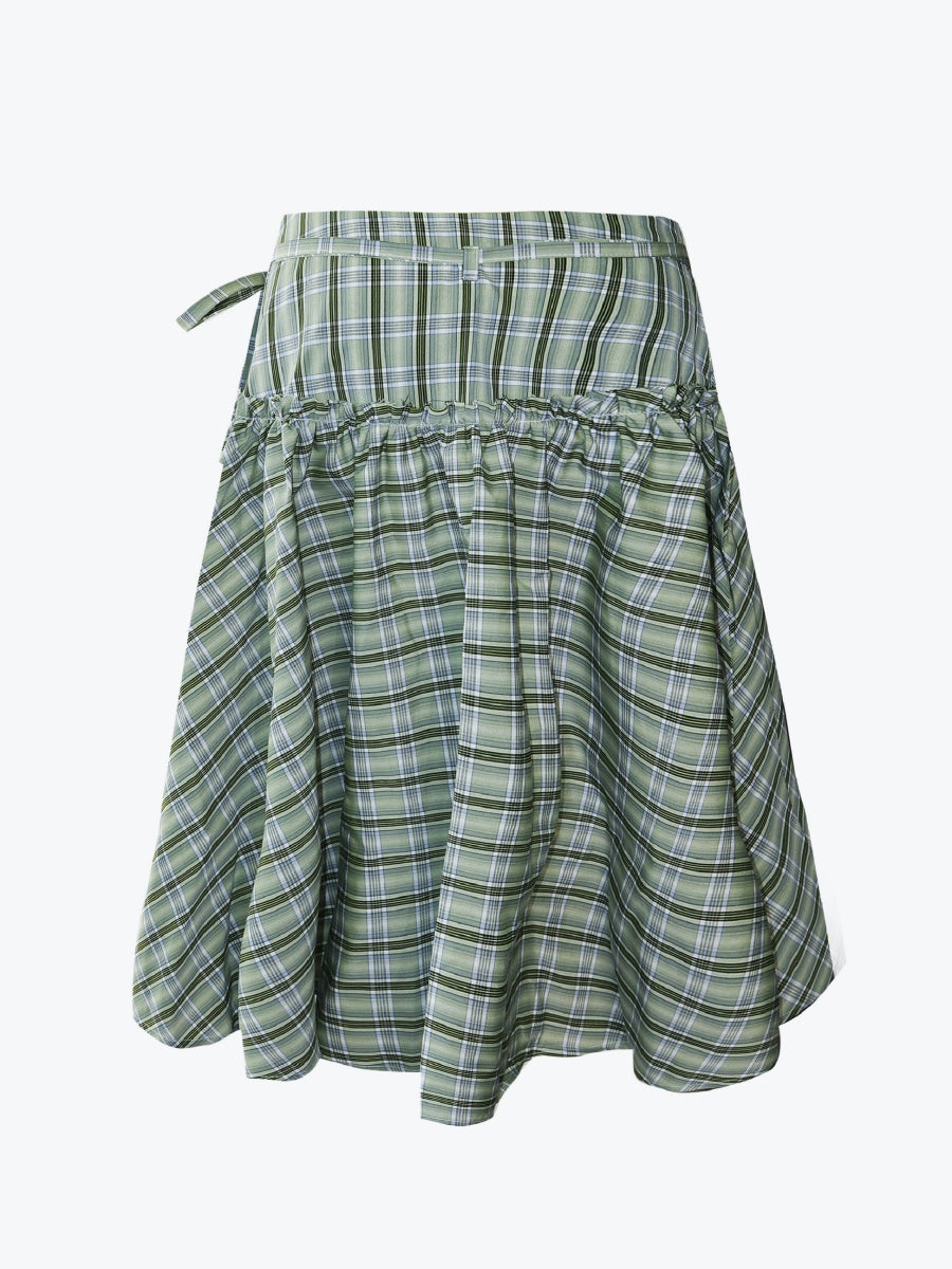 Aiertu  -  Women Y2k Low Rise Plaid Midi Skirt Lace Up Ruffle Hem A Line Skirt 90s Vintage Tie Up Gingham Tiered Skirt Going Out Streetwear Aiertu