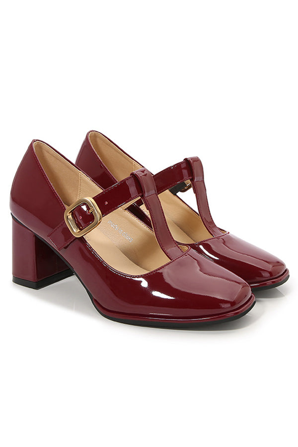 Aiertu  Square Toe Mary Jane Block Heel Retro High Heels Aiertu
