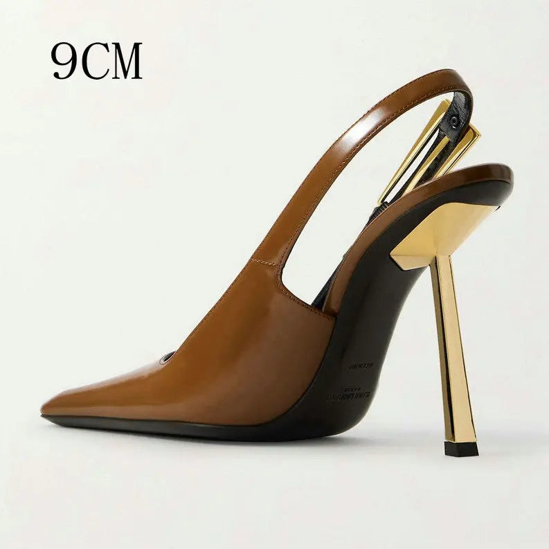 Aiertu  -  Spring And Summer New Black Patent Leather High Heels Women Slim Heel Shoes Temperament Minority Pointed Sandals Aiertu