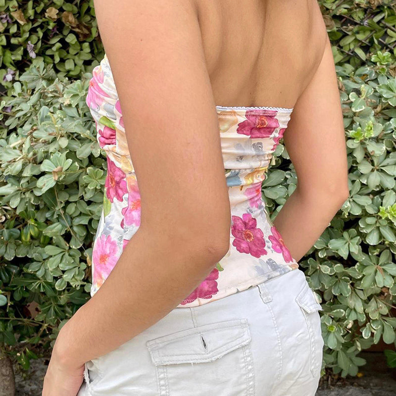 Aiertu  -Neva Floral Mesh Tube Top aiertu