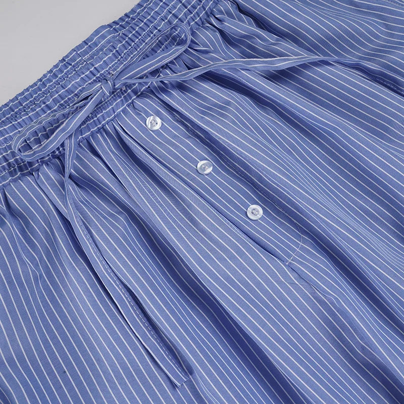 Aiertu  -  Streetwear Blue Striped Print Casual Pants Elastic Low Rise Loose Trousers y2k Aesthetic Korean Style Hippie Trousers Aiertu
