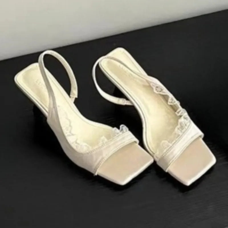 Aiertu  -  Square Toe Women Sandals High Heels Shoes Lace Slingback Elegant Shoes Trend Summer Pumps Dress Slippers Designer Sandalias Aiertu