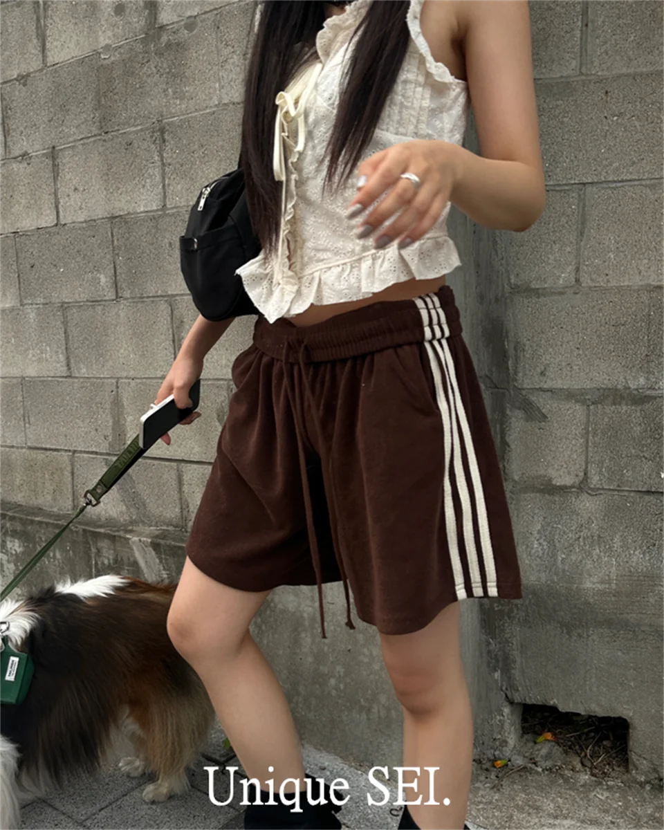 Aiertu  -  Korean Simple High Street Side Stripes Drawstring Elastic Waist Casual Shorts Summer New The Spice Girls Casual All Match Shorts Aiertu