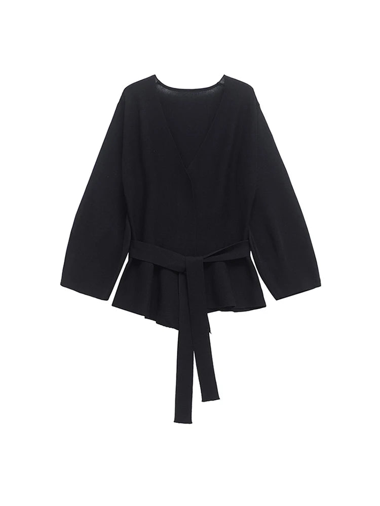 Aiertu  -  Elegant Lace Up Coats Women Elegant Solid V-neck Full Sleeve Oversize Female Cardigan Sweater Summer Fashion Lady Streetwears Aiertu