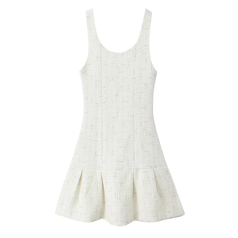 Aiertu  -  French Style Vintage Spring Tweed Tank Dress For Women Elegant Square Neck Sleeveless A-line Mini Dresses Party Robe Aiertu