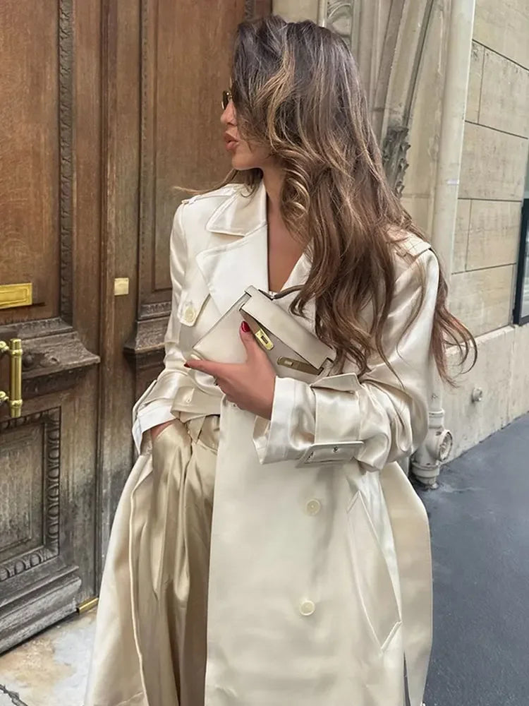 Aiertu  -  Fashion Stain Windbreaker 2026 Women's Autumn Jacket Elegant Long Sleeve Oversize Lapel Button Coats Lady Commute Outerwear Aiertu