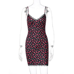 Aiertu - Sexy V-neck Lace Sling Print Temperament Dress Aiertu
