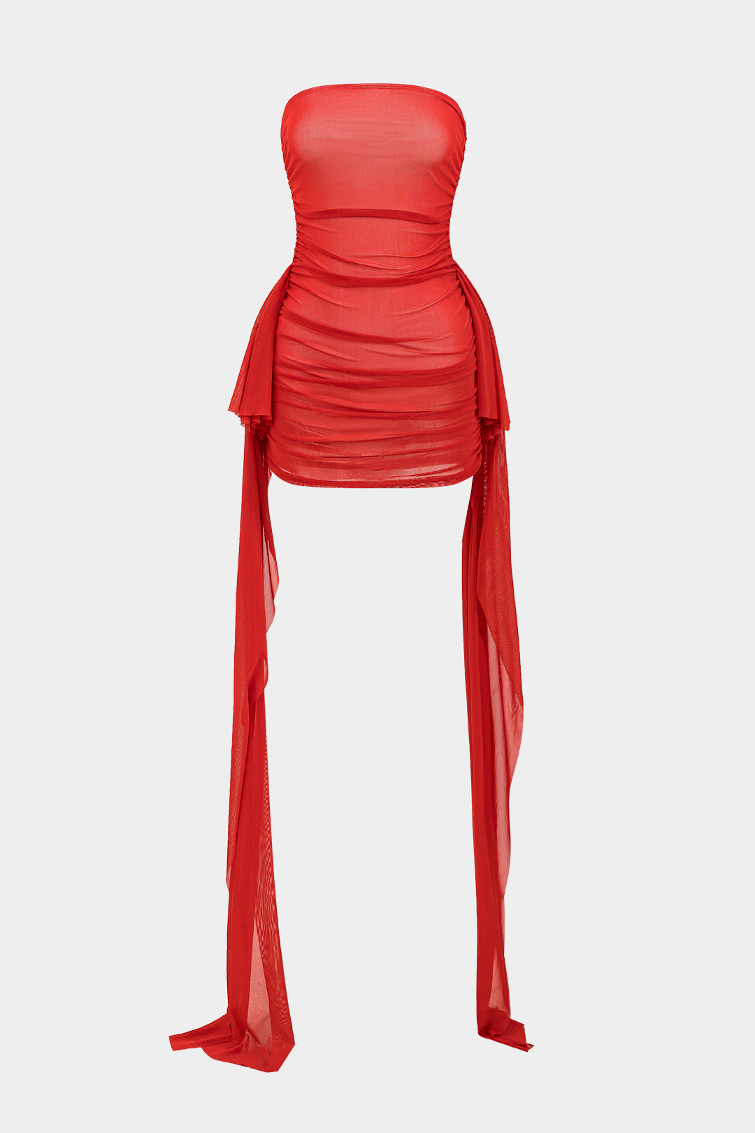 Aiertu  Mesh Ruched Strapless Mini Dress Aiertu