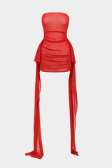 Aiertu  Mesh Ruched Strapless Mini Dress Aiertu