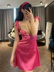 Aiertu  Girls Spice Tank Mini Dress Rose Red Tight American Style Sexy Off Shoulder Sleeveless V Neck Hot Sexy Korean Top 0DRT Aiertu