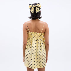 Aiertu  Lovely Butter Yellow Mini Halter Dress Sleeveless Loose Spot Lace Up Vestidos Ruffles Edge Robes 2025 Lady Cute Short Dresses Aiertu