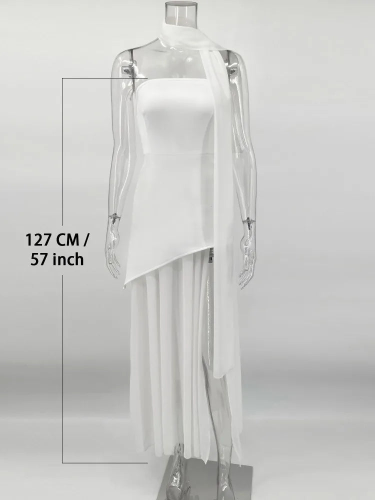 Aiertu  Lace Patchwork Tube Top Dress Women 2025 Summer Fashion High Waist Off Shoulder Maxi Dress Vacation Elegant Party Dress Aiertu