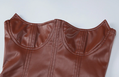 Aiertu - Wrapped Chest Vintage Pu Leather Dress Aiertu