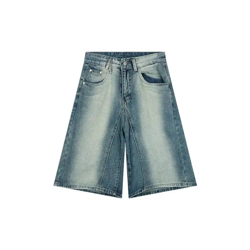 Aiertu  Knee-long Women Denim Shorts Gradient Blue Wash Cropped Jeans Straight Wide Leg Casual Pants Y2k Vintage Streetwear Aiertu