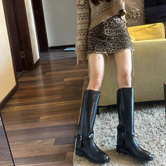 Aiertu    -  Women Autumn Winter Slip-On High Boots for Woman's Luxury Design Brand Round Toe Riding Boots Ladies Motorcycle Botas Aiertu