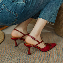 Aiertu  Women Summer Shoes Kidsuede Simple Sandals Elegant Close Toe Girls Daily Pumps French Style Buckle Strap Women's Simple Shoes Aiertu