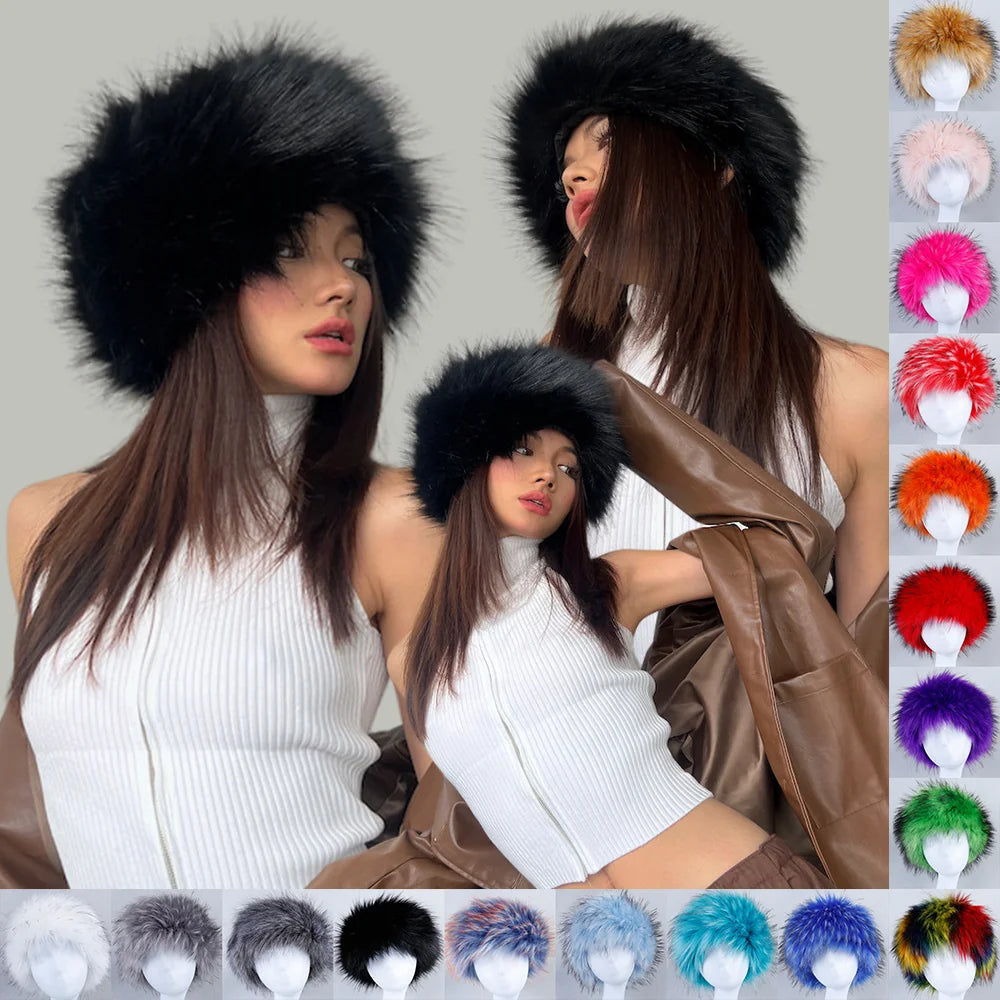 Aiertu  -  Fluffy Faux Fur Beanie Hats For Women Girl Winter Outdoor Thick Plush Keep Warm Russian Ski Hat Luxury Fashion Party Panama Caps Aiertu