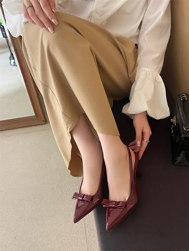 Aiertu  -  New Design Slingbacks Butterfly-knot Women Pumps Sexy Pointed Toe Thin Heels Stripper Party Shoes Large Size 35-43 Aiertu
