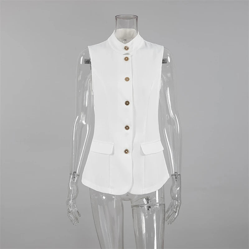 Aiertu  -  New Summer Women Vest Shirt Elegant Office Lady Tops Female Sleeveless White Shirt Stand Collar White Slim Tank 여성나시 Aiertu