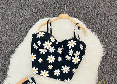 Aiertu  -  Harajuku New Skirt Sets Oversized Flower Pattern Black Y2k Two Piece Sets Womens Outfits Casual Fashion Dress Suspender Tops Aiertu