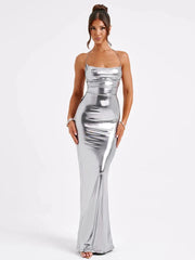 Aiertu  -  Satin Backless Sexy Maxi Dress For Women Fashion Spaghetti Strap Solid Bodycon Long Dress Femme Club Party Long Dress Aiertu